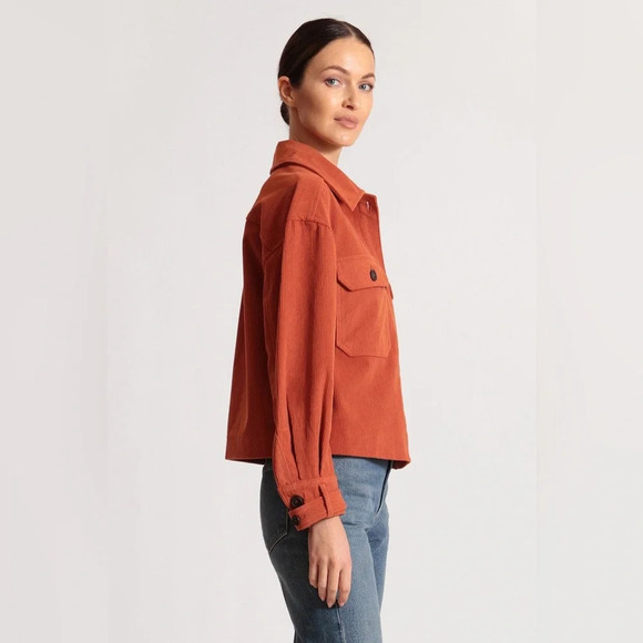 Anthropologie Avec Les Filles Relaxed Corduroy Shacket Pumpkin Fall Rust Sz L - Picture 3 of 14